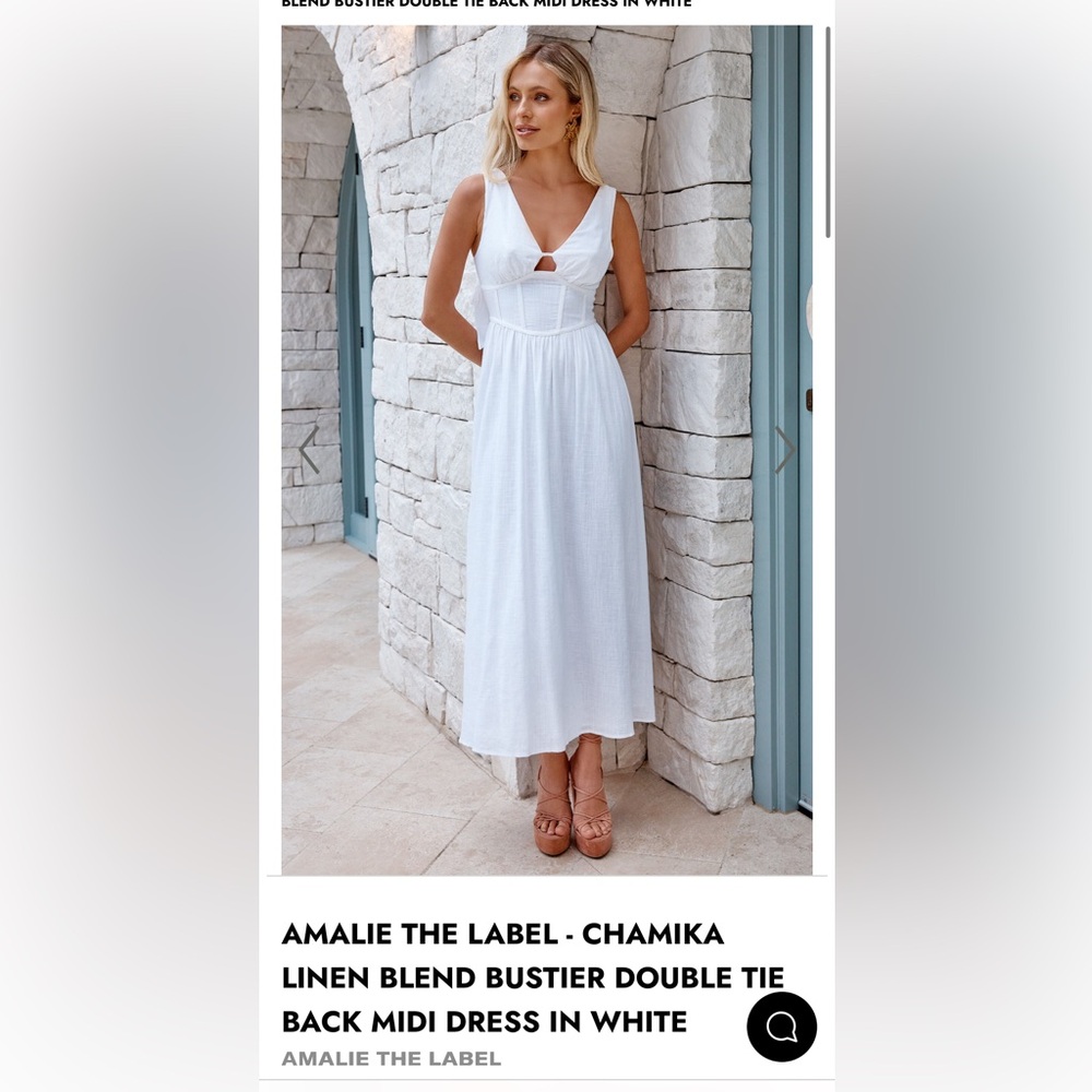 Amalie The Label, Chamika Linen Blend Bustier Corset Tie Back Midi Dress, White